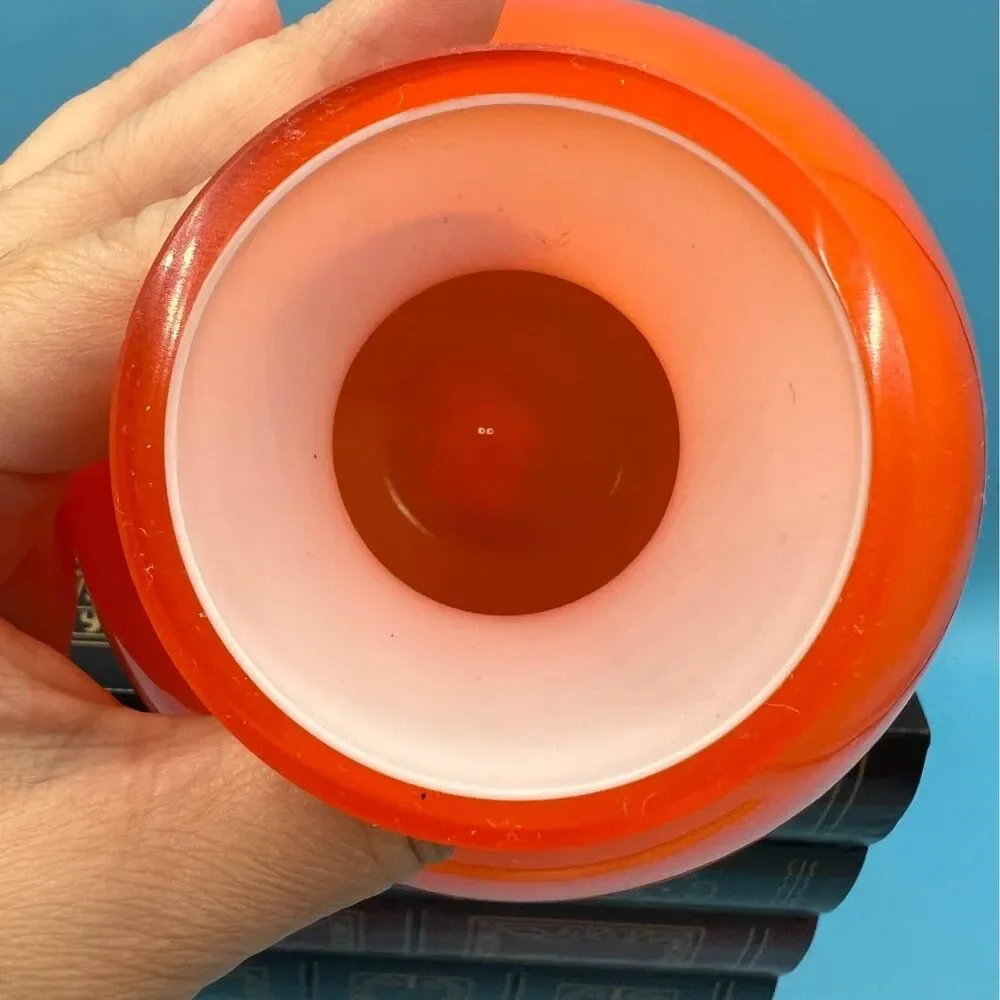 Crate and Barrel Handblown Orange Glass White Candy Vase - Made in Poland